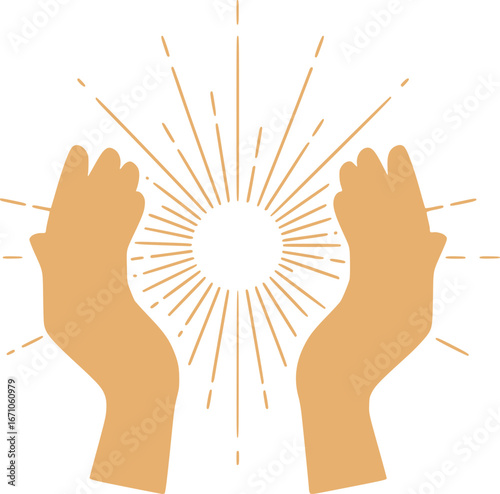Cupped Hands with Light Rays ,  Enlightened Cupped Hands Icon