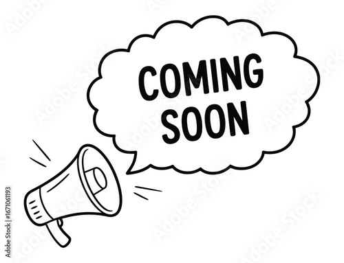 Coming Soon Announcement with Megaphone and Speech Bubble