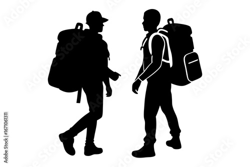 Traveler with backpack silhouette vector