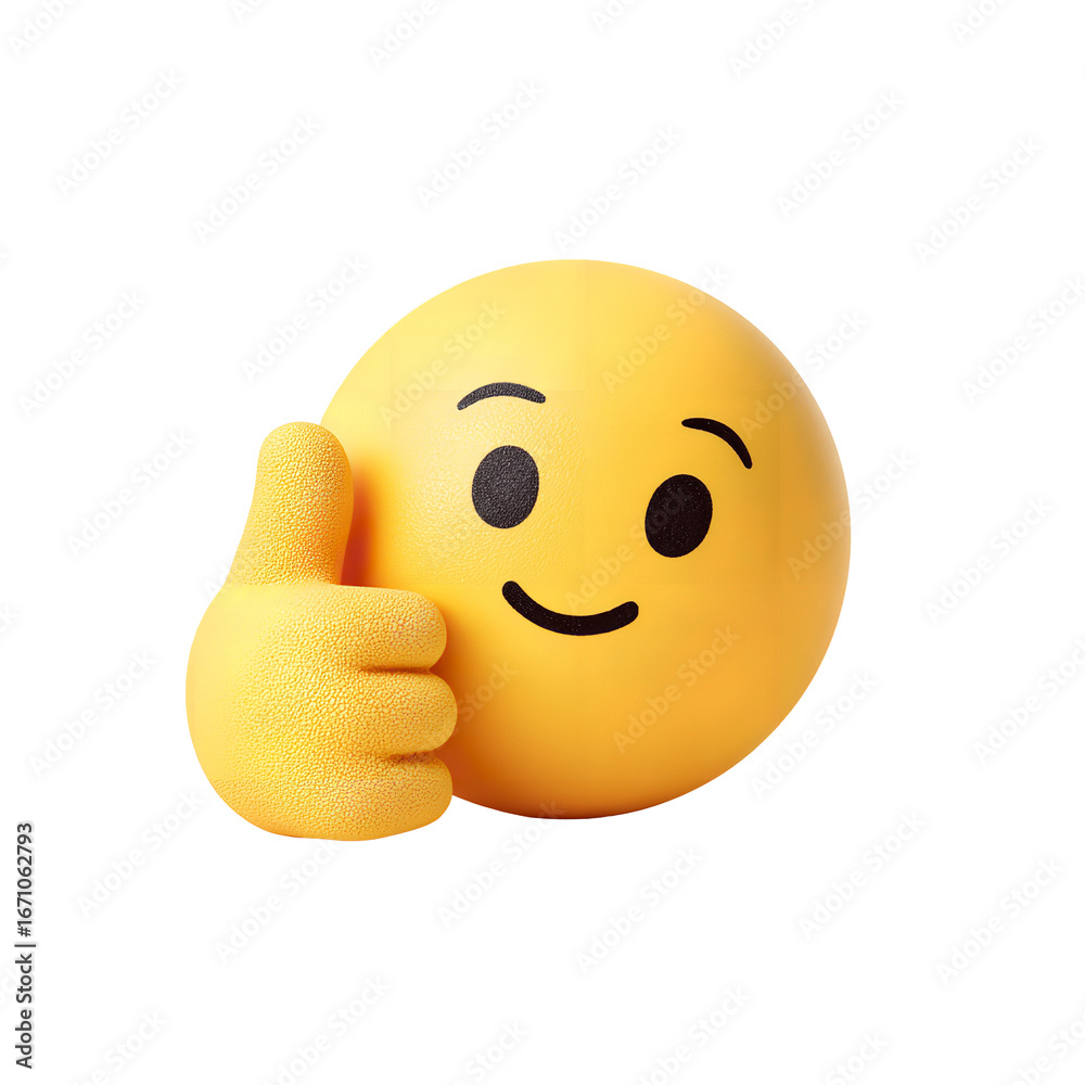 Fototapeta premium 3D Emoji Thumbs Up, Happy Smiley Face, Positive Feedback Icon stock asset