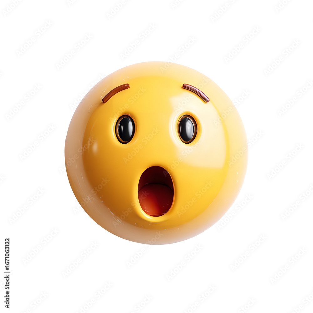 Fototapeta premium 3D Rendered Shocked Emoji, Surprised Face, Astonished Expression, PNG Transparent Background stock asset