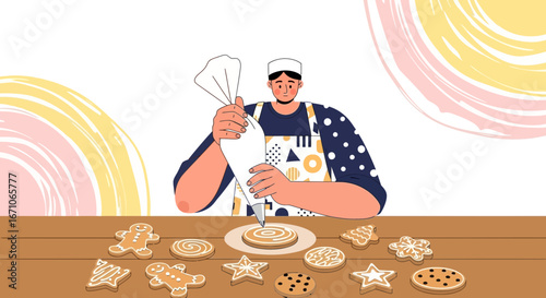 Baker Decorating Cookies With Icing Creating Sweet Delights And Aesthetic Food Images