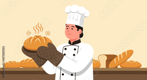 Baker Holding Freshly Baked Bread: A Warm Moment Of Culinary Craftsmanship