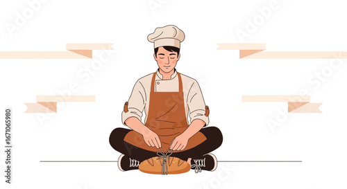 Baker Meditating Beside a Loaf of Freshly Baked Bread in Relaxed Peaceful Pose