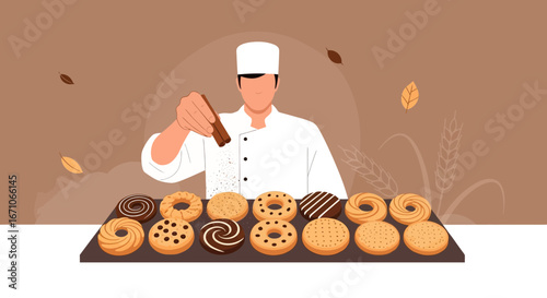 Baker Preparing Delicious Desserts In A Baking Process With Aesthetic, Visual Style