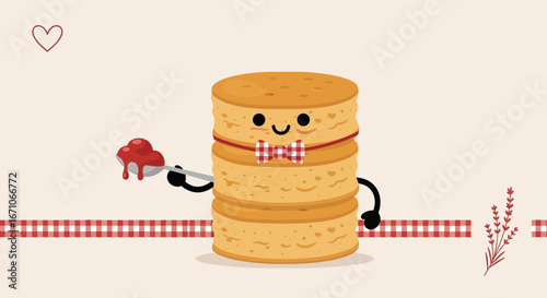 Cheerful Cake Character Offers Berry Topping In A Delightfully Illustrated Scene