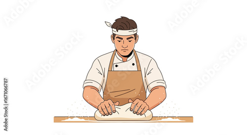 Baker Working With Dough Creating Artisan Bread in a Professional Bakery Environment