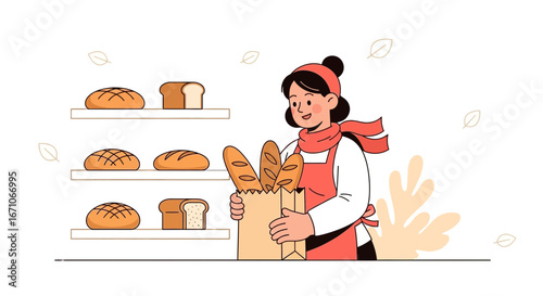 Bakery Shopkeeper Presenting Freshly Baked Bread From Their Artisan Bakery, A Delicious Purchase