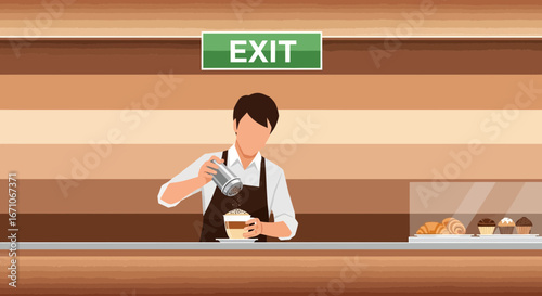 Barista Crafting A Delightful Coffee Drink, Preparing Espresso At The Coffee House