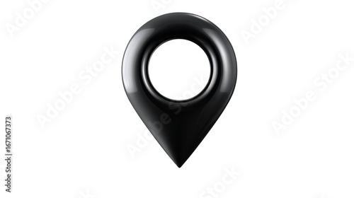 Black Glossy Map Pin Icon, Location Marker, GPS, Navigation, Pointer, 3D Render, Transparent PNG