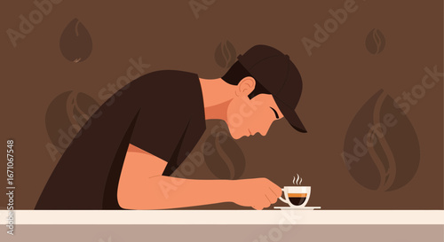 Barista Experiencing The Fresh Aroma Of Espresso Before Tasting Its Rich Flavor