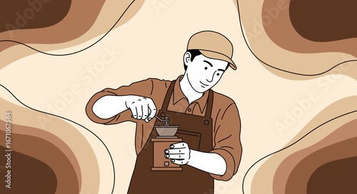 Barista Grinding Coffee Beans Creating Delicious Aroma And Perfect Cup