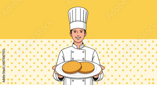 Cheerful Cook Presenting Freshly Baked Food, Delightful Dish for Culinary Purpose