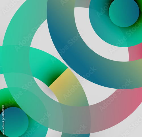 Abstract composition. Overlapping circles create vibrant gradients, soft hues. Minimalist design, modern aesthetic, pleasing visuals.