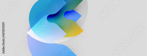 Abstract fluid shapes blend, creating vibrant color transitions. Light blues, yellows, whites dominate composition. Minimalist design.