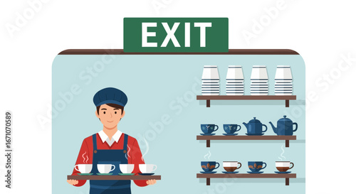 Cheerful Staff Member Presenting Coffee And Teas, Ready To Be Served In The Coffee Shop