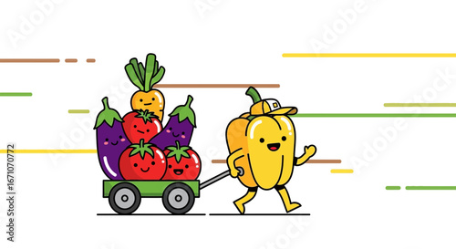 Cheerful Vegetable Crew Delivers Fresh Produce On A Whimsical Journey To Town