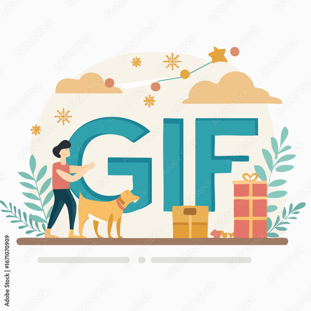 Naklejka premium GIF vector illustration decorated with playful dog elements in a clean, modern style.