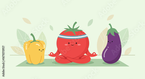 Cheerful Veggie Meditators Enjoying Mindfulness and Peaceful Well-being in Nature's Embrace