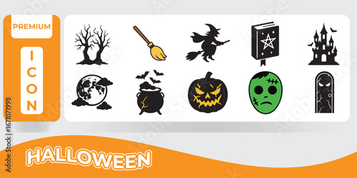 Collection of halloween icons and symbols silhouette