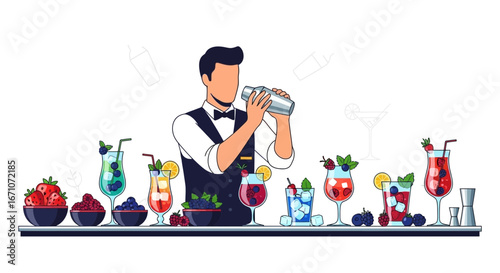 A Bartender Crafts Exquisite Cocktails Using Fresh Fruits And Premium Mixology Skills