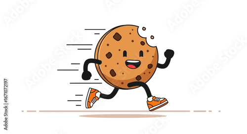 Animated Cookie Running In Sneakers With A Cheerful Expression For Various Uses