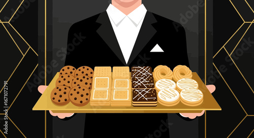 A Delicacy Tray Held By A Person Shows Various Types Of Sweet Cookies And Biscuits
