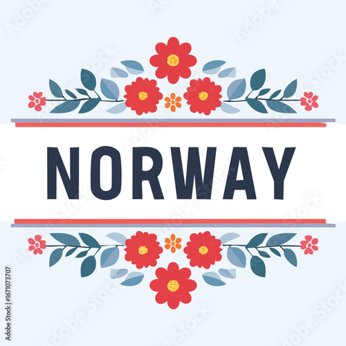 Norway vector design surrounded by blooming flowers and elegant line art.