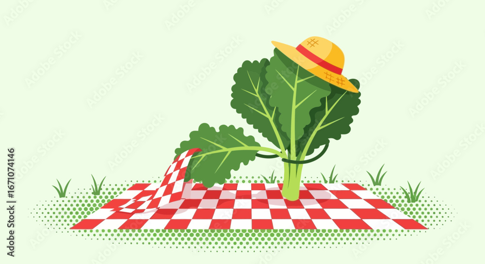 Obraz premium A Whimsical Cartoon Featuring A Plant Enjoying A Picnic On A Sunny Day