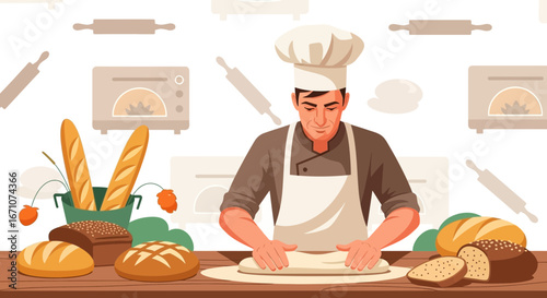 Artisan Baker Preparing Fresh Dough For Baking Delicious Bread, Ready To Be Served