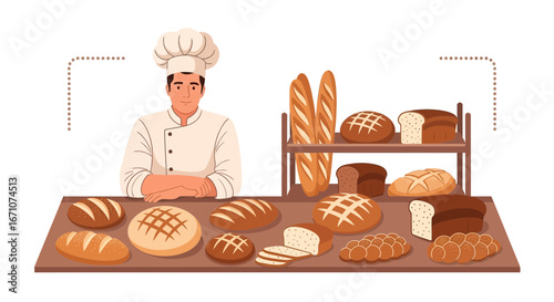 Artisan Baker Proudly Presents Freshly Baked Breads for Customers and Bakery Enthusiasts