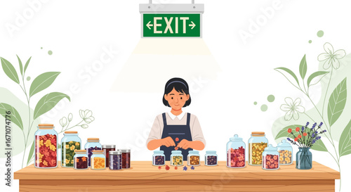 Artisanal Food Display: Jars of Homemade Goods, Crafting Organic Preserves and Culinary Treasures