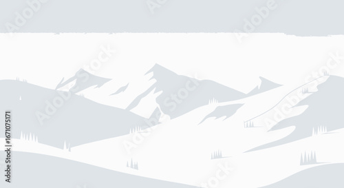 Abstract Landscape Depicting Serene White Mountain Range And Sparse Vegetation