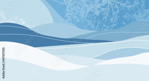 Abstract Landscape in Shades of Blue Evokes a Sense of Serenity and Winter Coolness