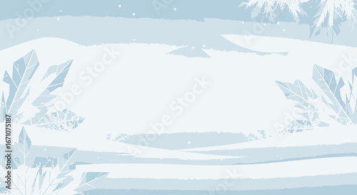 Abstract Winter Landscape With Crystalline Structures and Snowy Backdrop Scene