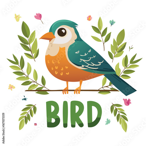 Bird Adobe Illustrator Artworktext design featuring detailed decorative elements and a contemporary illustration style.