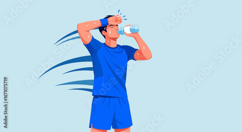 Athlete Hydrating After Exercise Under Heat Drinking Water To Replenish Fluids