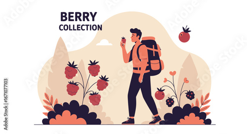 An Adventurous Forager Sampling Fresh Berries Amidst Vibrant Natural Surroundings