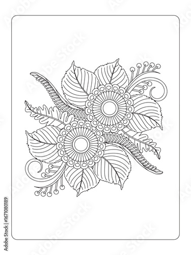 Vector doodle flowers in black and white. Floral pattern. Coloring pages for adult.