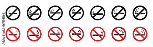 Set of no smoking icon symbol vector on white background
