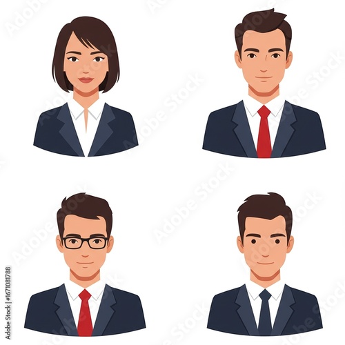 Business Professionals Avatar Set with Formal Attire