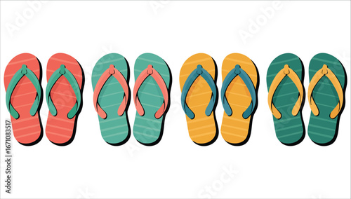 colorful summer flip flops set for beach holiday designs vector art isolated on white background