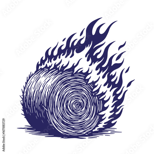 Burning hay bale illustration depicting heat and destruction or meteorological events