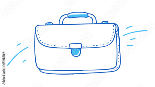 Blue briefcase doodle with motion lines business travel