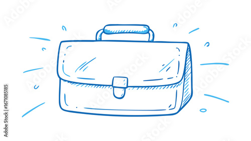 Blue briefcase doodle with radiating lines drawing