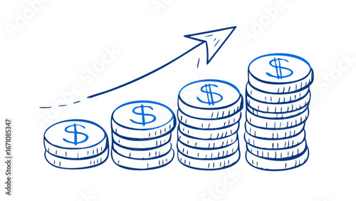 Blue coins graph with upward arrow money finance