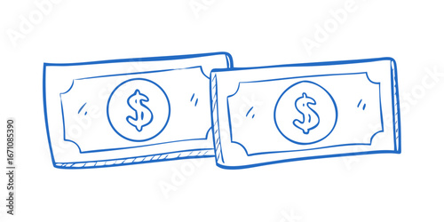 Blue dollar bills doodle money currency