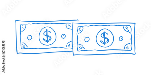 Blue dollar bills doodle money currency