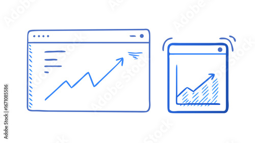 Blue graph windows with upward trend chart data