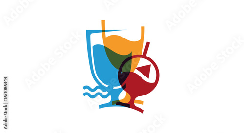 Colorful Cocktail Glasses Illustration, Beverage Art, Creative Design, Graphic Art, Vibrant Colors, Digital Viewpoint, Artistic Concept